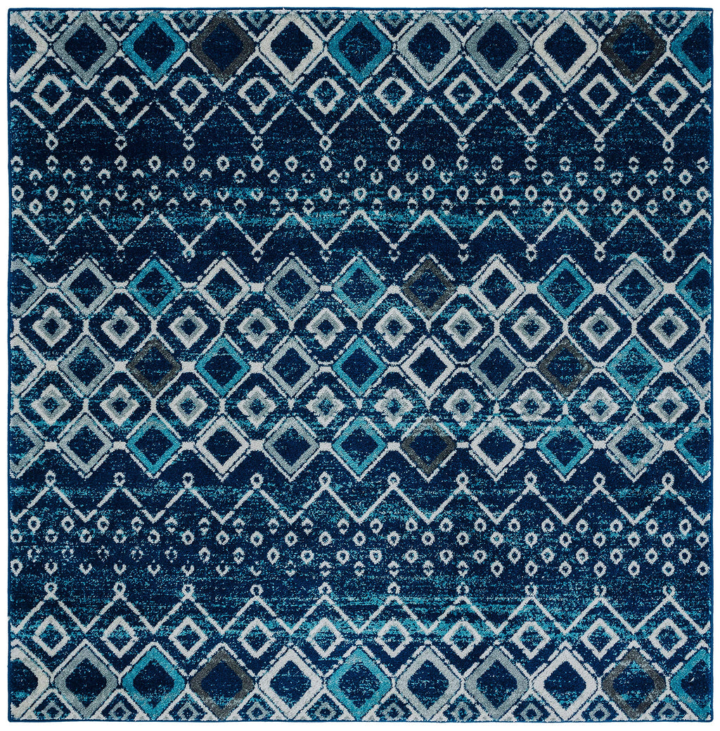 Safavieh Amsterdam Collection 3' Square Navy/Beige Ams108N Moroccan Boho Non-Shedding Entryway Living Room Foyer Bedroom Accent