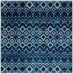 Safavieh Amsterdam Collection 3' Square Navy/Beige Ams108N Moroccan Boho Non-Shedding Entryway Living Room Foyer Bedroom Accent