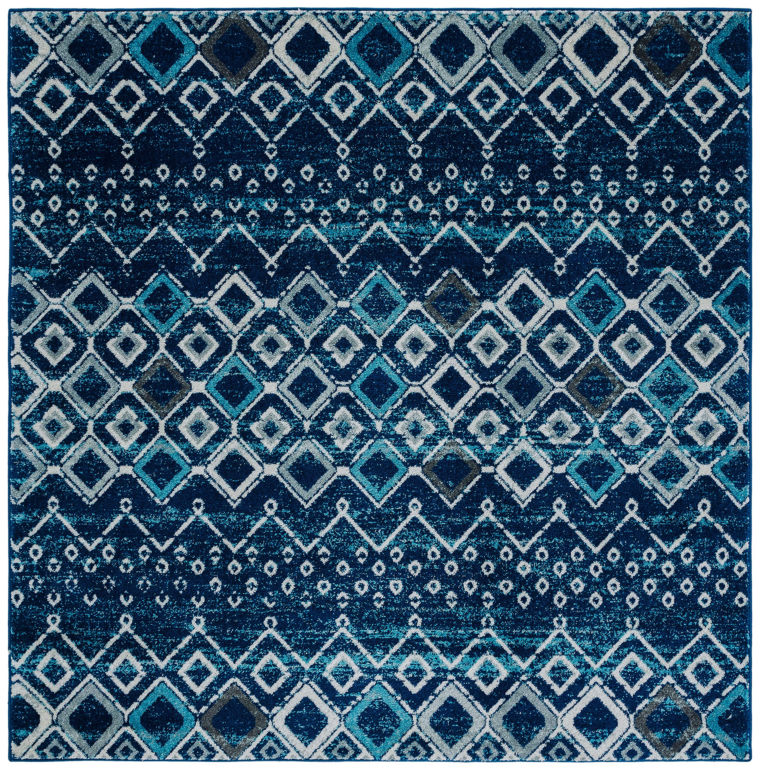 Safavieh Amsterdam Collection 3' Square Navy/Beige Ams108N Moroccan Boho Non-Shedding Entryway Living Room Foyer Bedroom Accent