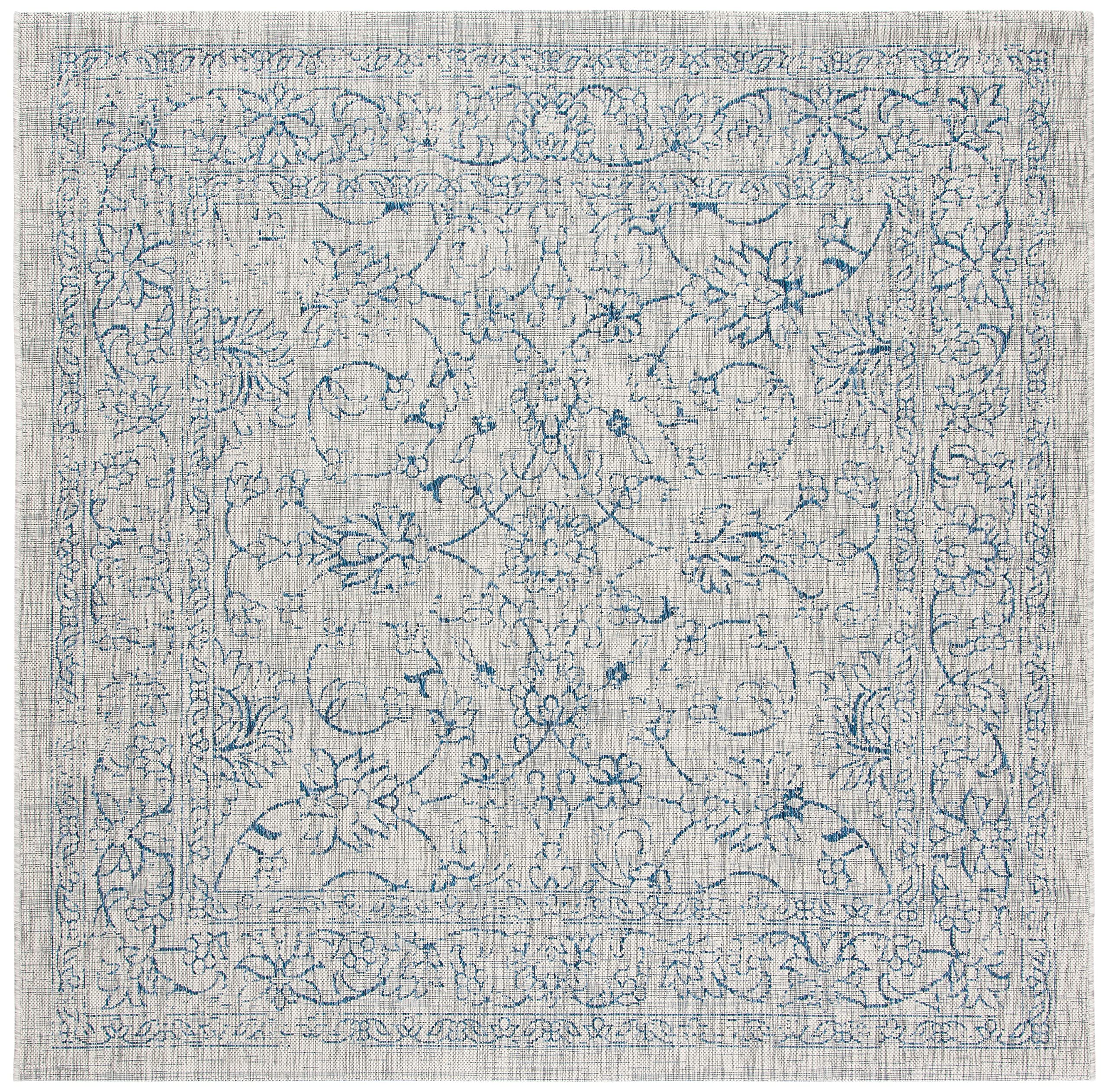 Safavieh Courtyard Collection Area Rug - 6'7' Square, Grey & Navy, Non-Shedding & Easy Care, Indoor/Outdoor & Washable-Ideal For Patio, Backyard, Mudroom (Cy8680-36812)
