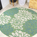 Jonathan Y Smb110D-5R Zinnia Modern Floral Textured Weave Indoor Outdoor Area Rug, Country Coastal Contemporary Easy Cleaning,Bedroom,Kitchen,Backyard,Patio,Non Shedding, Cream/Green, 5' Round