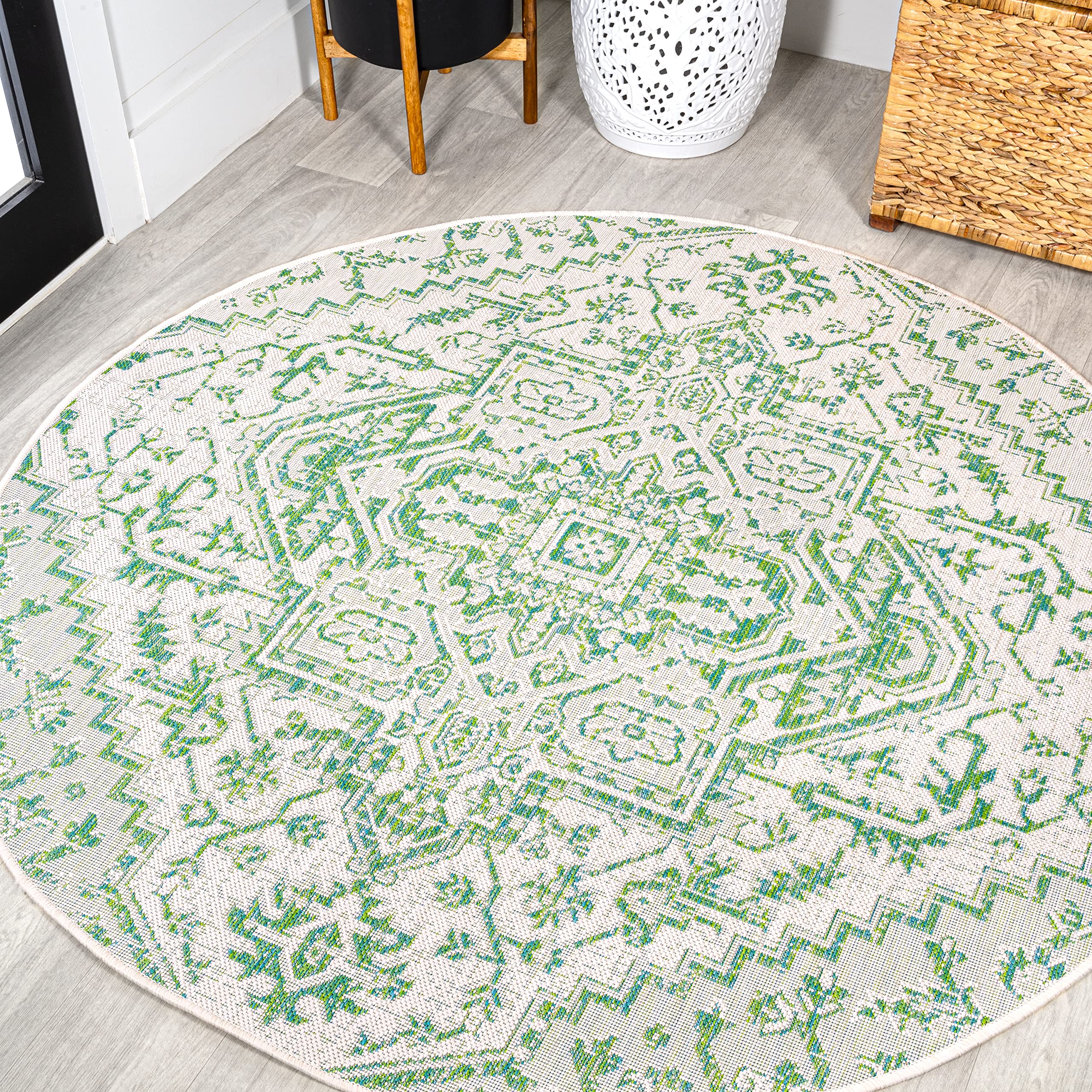 Jonathan Y Smb105G-5R Estrella Bohemian Medallion Textured Weave Indoor Outdoor Area Rug, Coastal, Vintage, Rustic Easy Cleaning