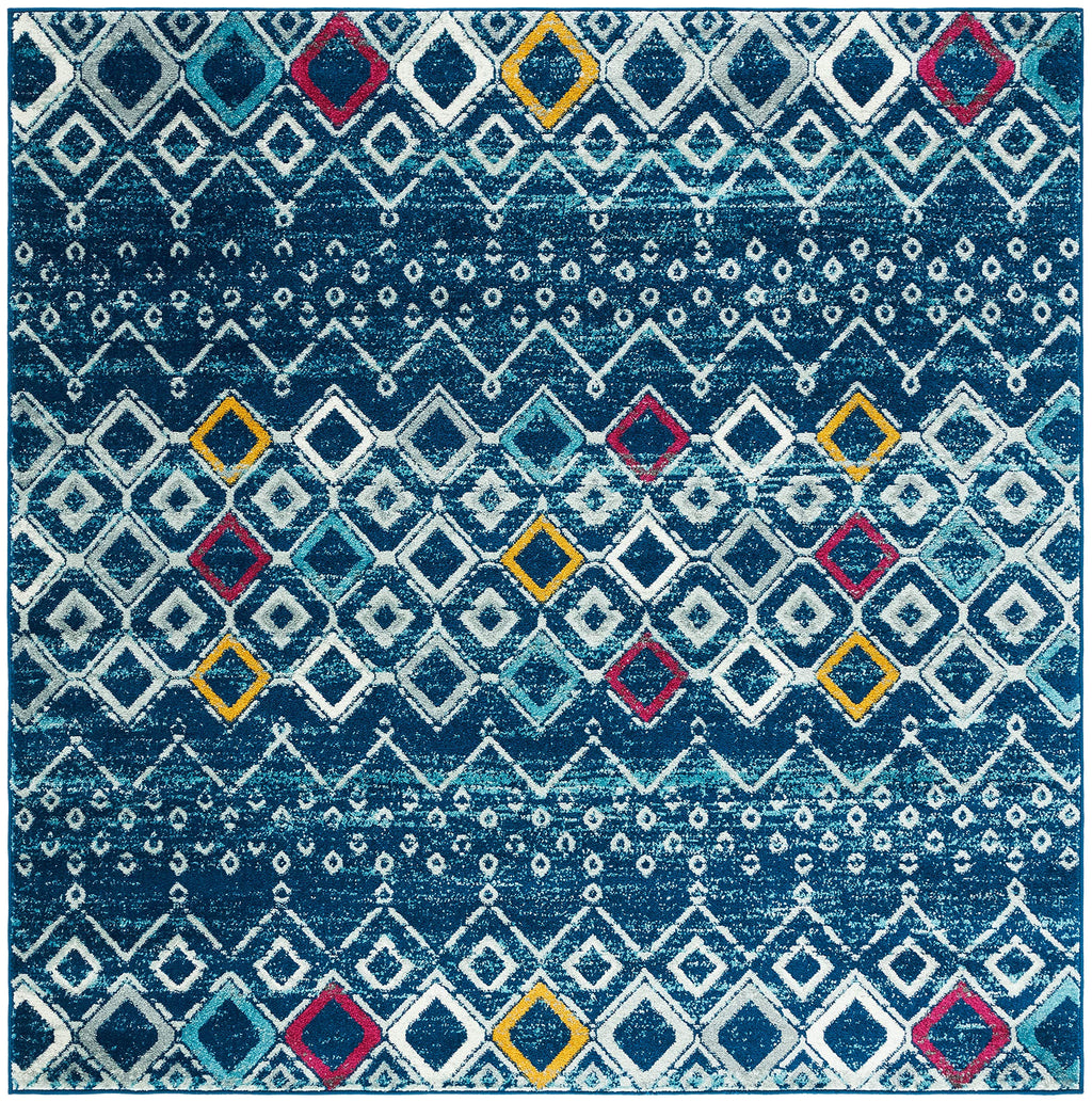 Safavieh Amsterdam Collection Area Rug - 6'7'' Square, Navy & Turquoise, Moroccan Boho Design, Non-Shedding & Easy Care, Ideal F
