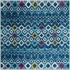 Safavieh Amsterdam Collection Area Rug - 6'7'' Square, Navy & Turquoise, Moroccan Boho Design, Non-Shedding & Easy Care, Ideal F
