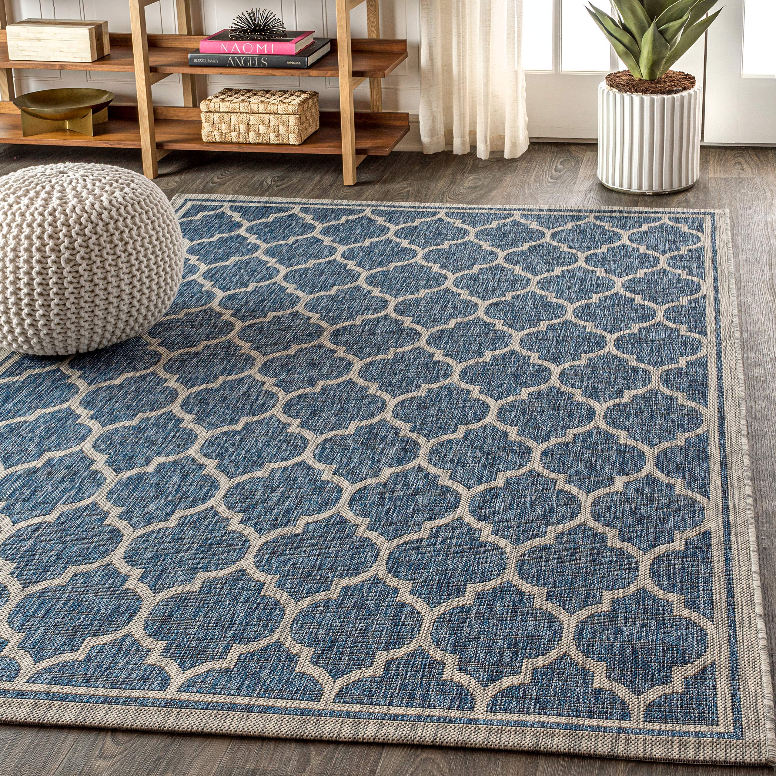 Jonathan Y Trebol Moroccan Trellis Textured Weave Indoor/Outdoor Navy/Gray 5 Ft. X 8 Ft. Area-Rug, Coastal,Easy-Cleaning,Hightraffic,Livingroom,Backyard, Non Shedding