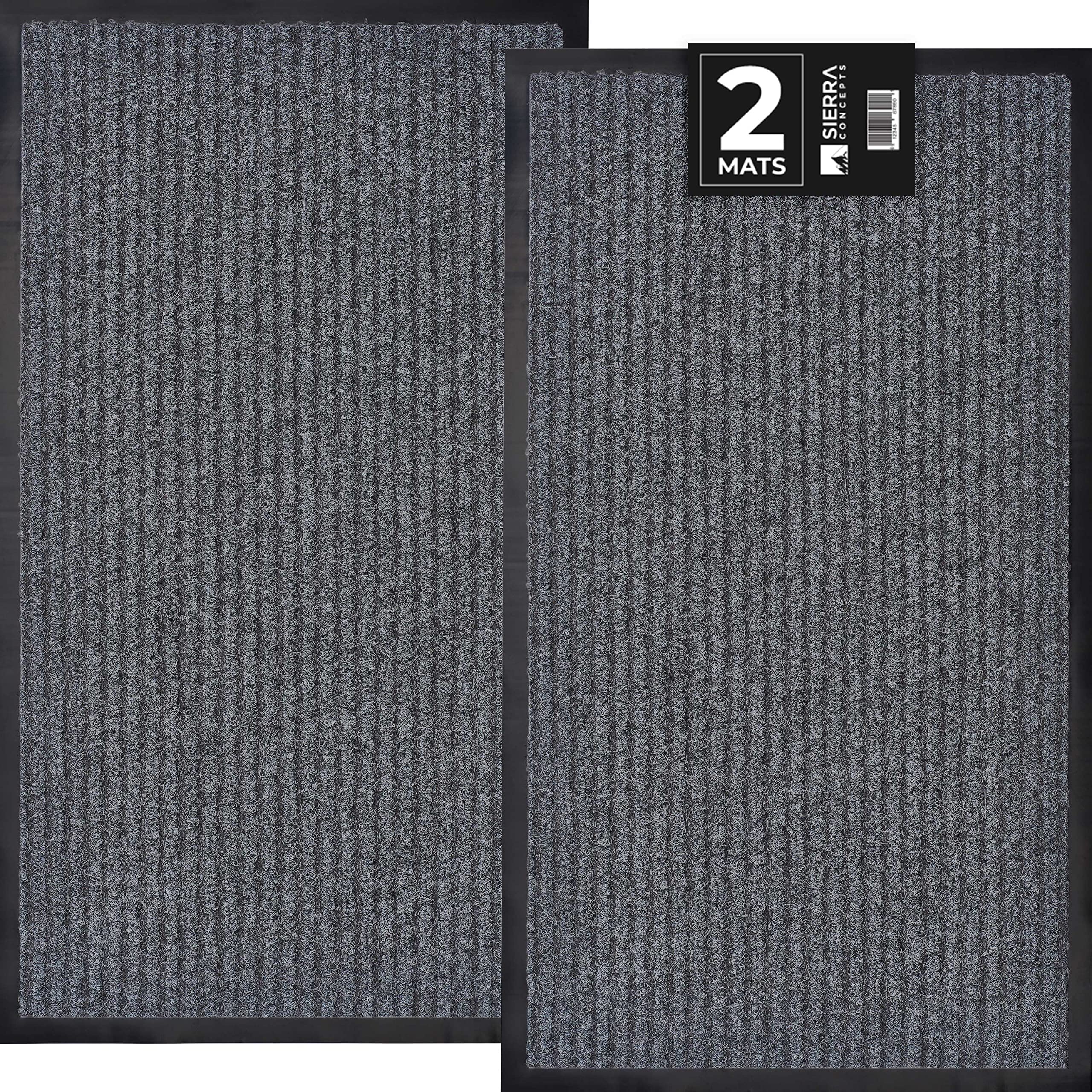 Sierra Concepts 2-Pack Front Door Mat - Large 36 X 24 Welcome Indoor Outdoor Entryway Mats For Shoe Scraper, Ideal For Inside Outside High Traffic Area, Gray