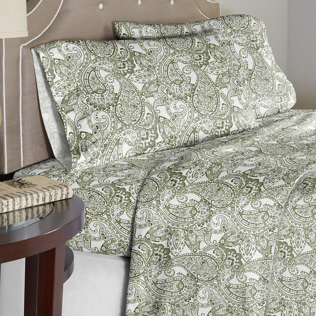 Pointehaven 100% Cotton Percale Sheets - Printed Bed Sheet & Pillowcase Sets - Soft Cotton Bed Sheets Set - Fits Mattress 18 Inc