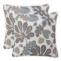 Mika Home Set Of 2 Jacquard Tropical Leaf Pattern Throw Pillow Covers Decorative Pillowcase 20X20 Inches,Blue Cream