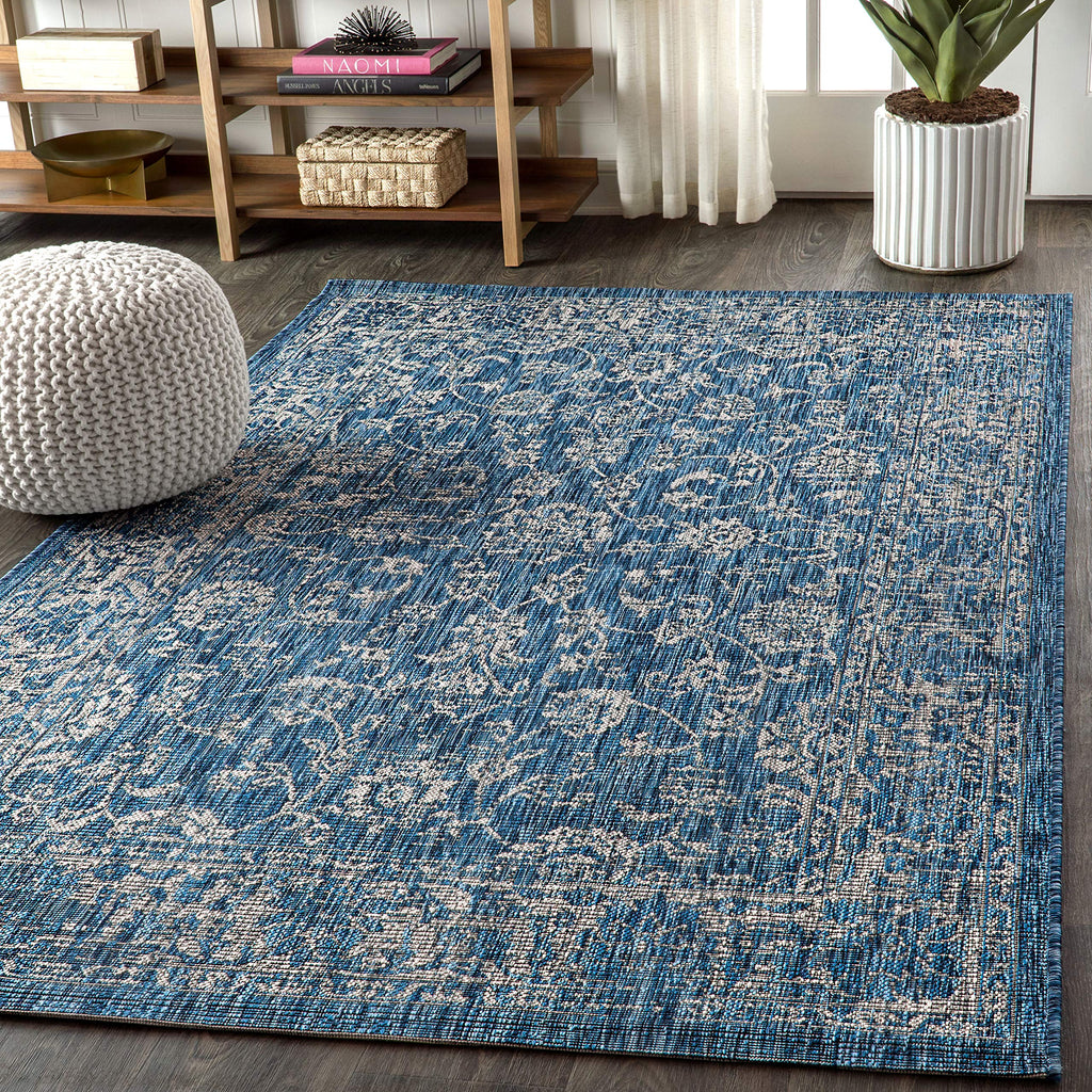 Jonathan Y Smb100B-8 Tela Bohemian Textured Weave Floral Indoor/Outdoor Navy/Gray 8 Ft. X 10 Ft. Area-Rug, Coastal,Easy-Cleaning,Hightraffic,Livingroom,Backyard, Non Shedding