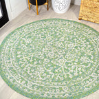Jonathan Y Smb104F-5R Malta Bohemian Medallion Textured Weave Indoor Outdoor Area-Rug, Coastal, Vintage, Rustic Easy-Cleaning,Bedroom,Kitchen,Backyard,Patio,Non Shedding, Cream/Green, 5' Round
