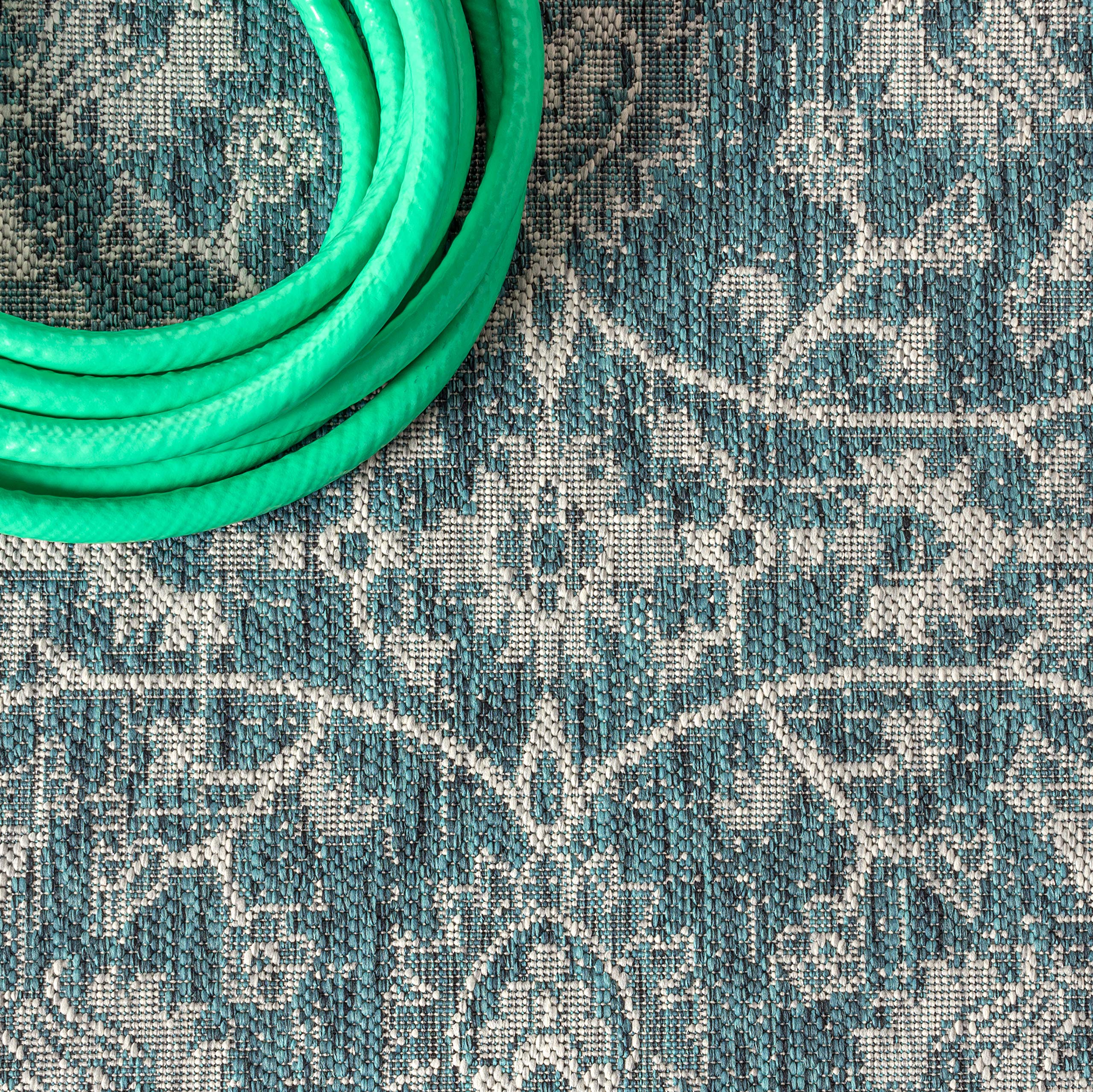 Jonathan Y Smb103B-5R Palazzo Vine And Border Textured Weave Indoor Outdoor Area-Rug Coastal Bohemian Rustic Glam Easy-Cleaning Bedroom Kitchen Backyard Patio Non Shedding, 5' Round, Teal/Gray