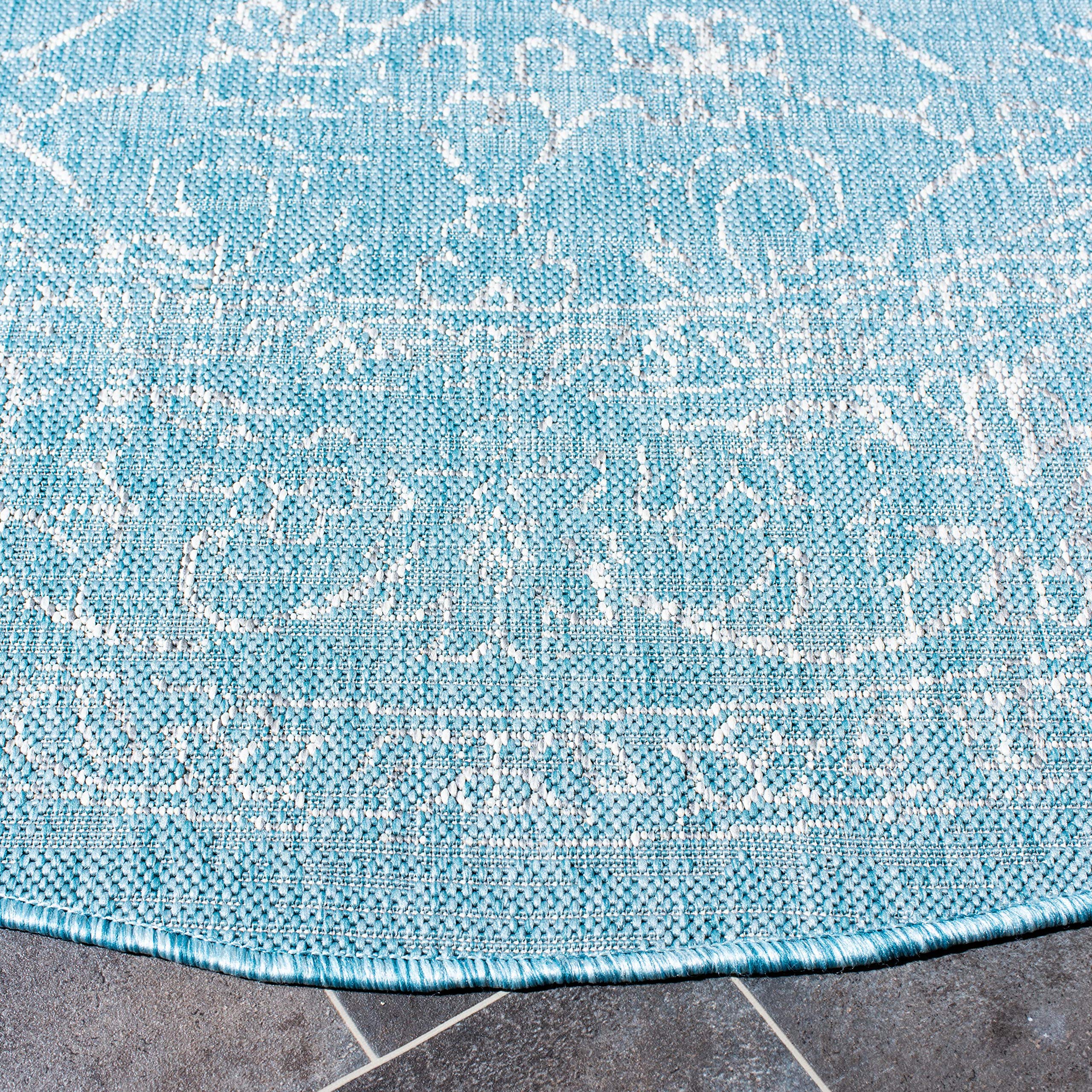 Safavieh Courtyard Collection 6'7'' Round Aqua/Grey Cy8680 Indoor/ Outdoor Patio Backyard Mudroom Area Rug