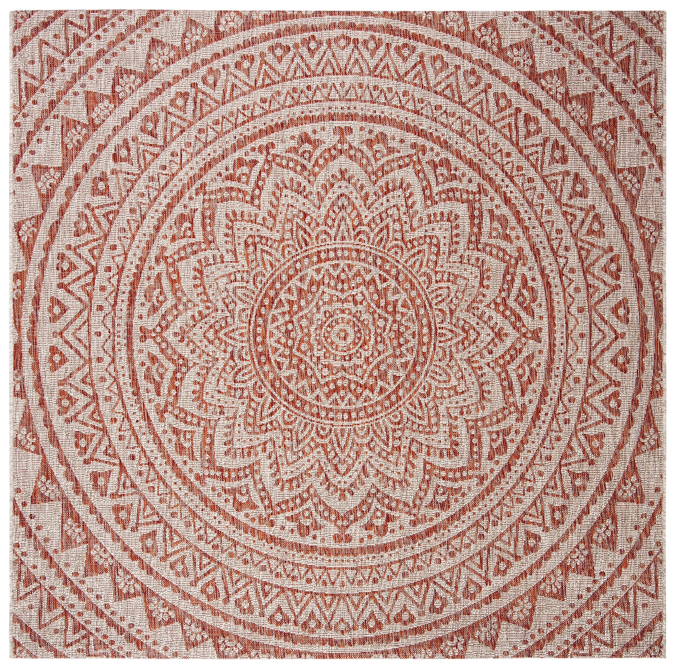Safavieh Courtyard Collection 4' Square Light Beige/Terracotta Cy8734 Indoor/ Outside Waterproof Easy Cleansingpatio Backyard Mudroom Accent Mat
