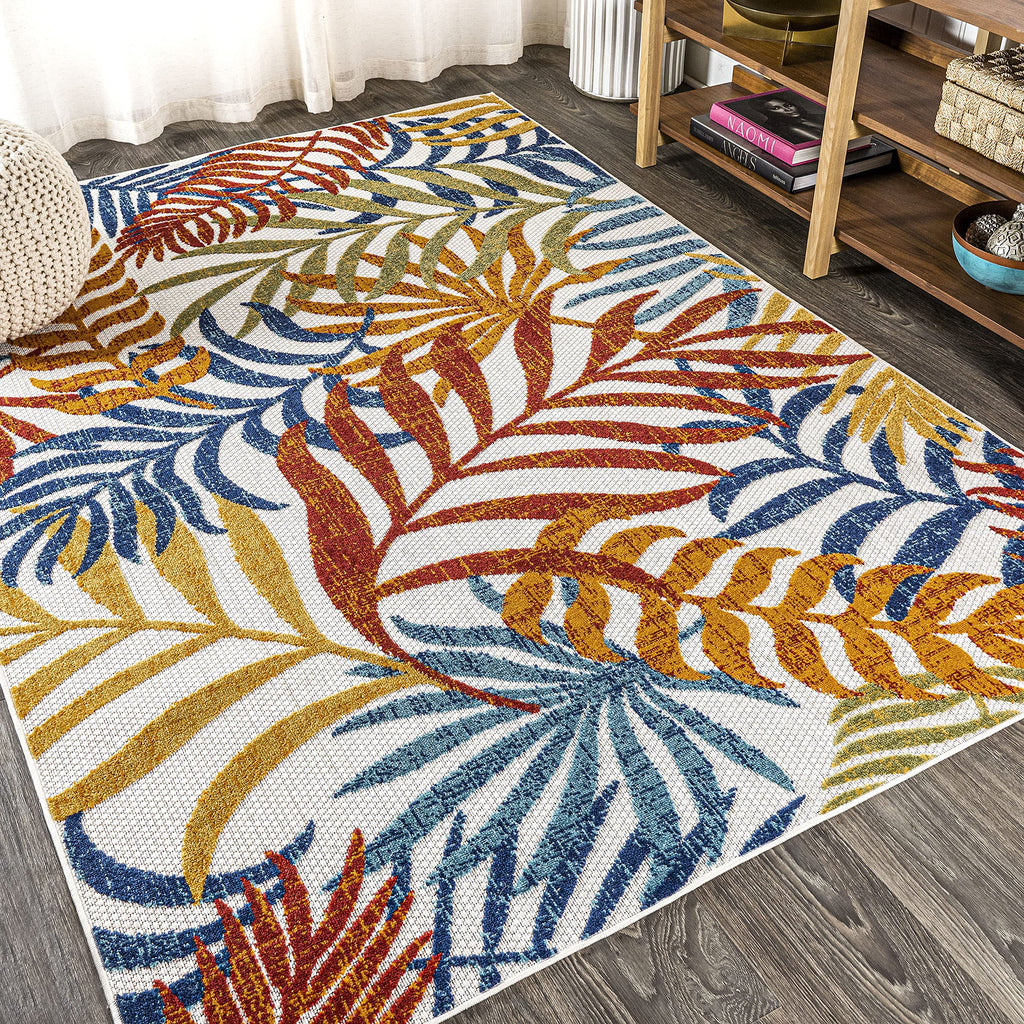 Jonathan Y Amc100B-8 Tropics Palm Leaves Indoor Outdoor Area-Rug Bohemian Floral Easy-Cleaning High Traffic Bedroom Kitchen Backyard Patio Porch Non Shedding, 8 X 10, Cream/Orange