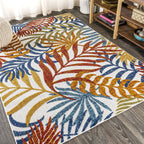 Jonathan Y Amc100B-8 Tropics Palm Leaves Indoor Outdoor Area-Rug Bohemian Floral Easy-Cleaning High Traffic Bedroom Kitchen Backyard Patio Porch Non Shedding, 8 X 10, Cream/Orange