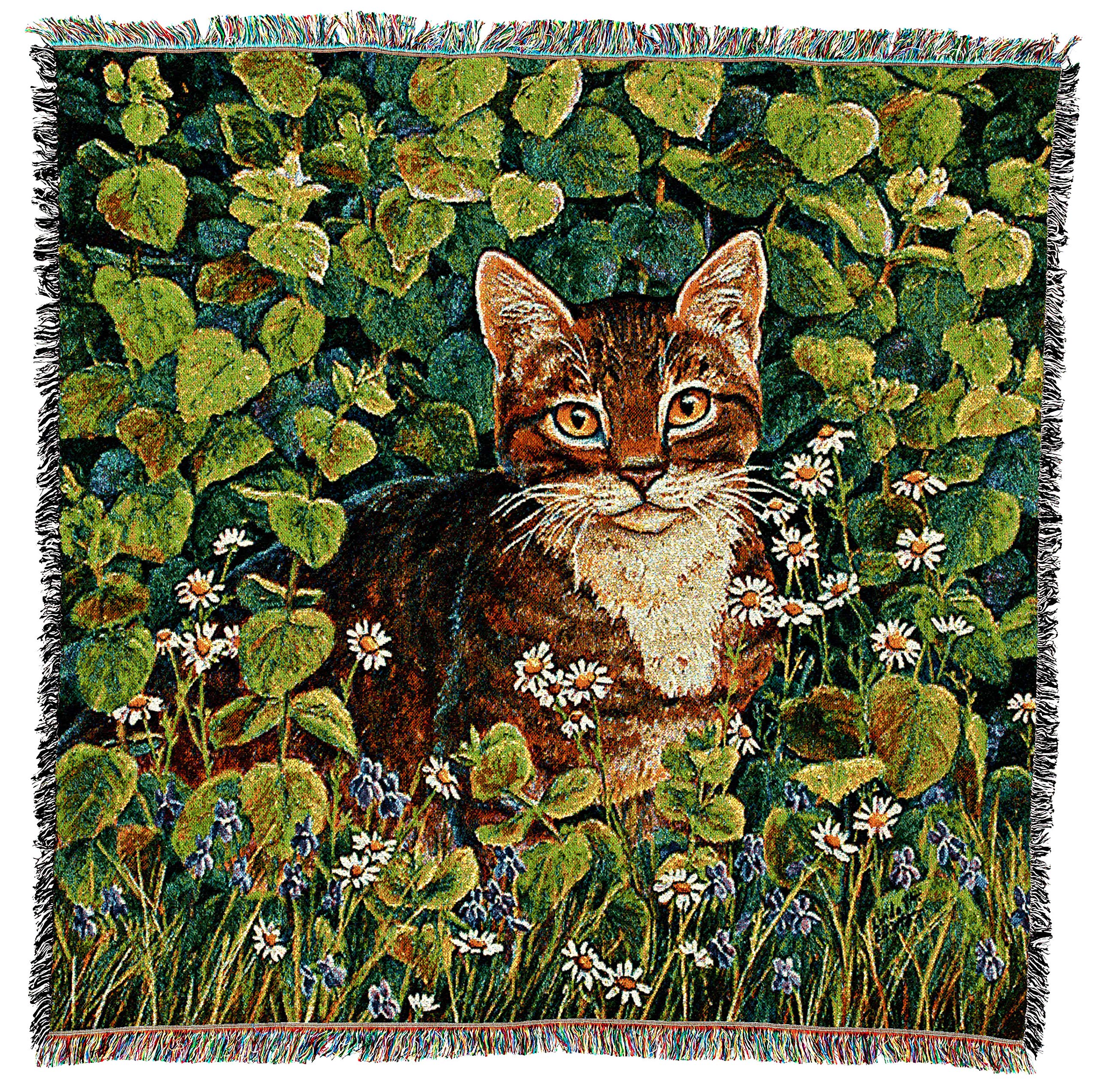 Pure Country Weavers In Lemon Balm Cat Blanket By Linda Elliott - Gift Lap Square Tapestry Throw Woven From Cotton - Made In The