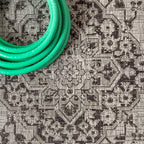 Jonathan Y Smb102D-5Sq Rozetta Boho Medallion Textured Weave Indoor Outdoor Area Rug Coastal Bohemian Rustic Glam Easy Cleaning Bedroom Kitchen Backyard Patio Non Shedding, 5' Square, Gray/Black