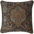 Reaowazo Palmer 20 Inch Square Damask Throw Pillow, Teal Navy Gold