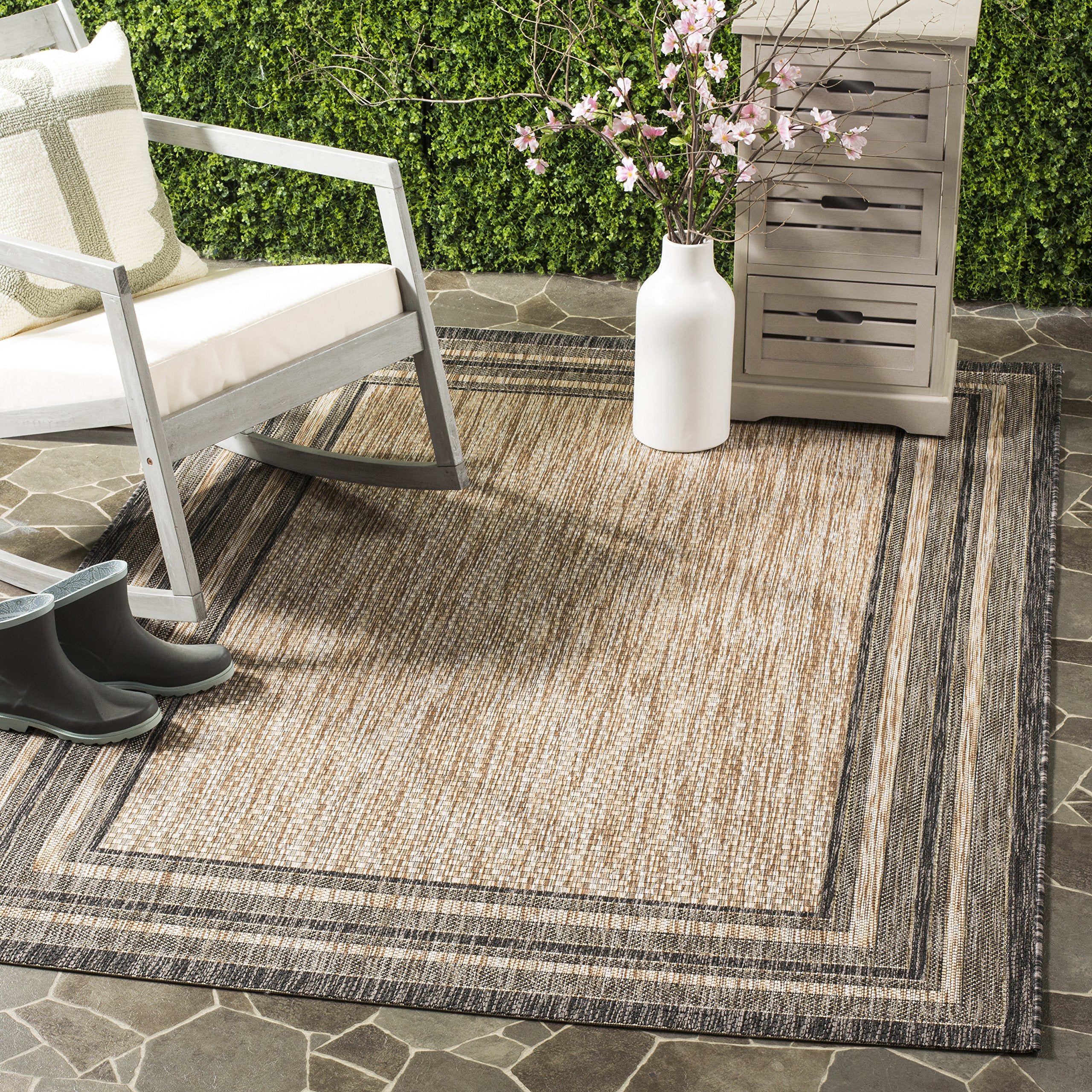 Safavieh Courtyard Collection 8' X 10' Natural / Black Cy8475 Indoor/ Outdoor Patio Backyard Mudroom Area Rug