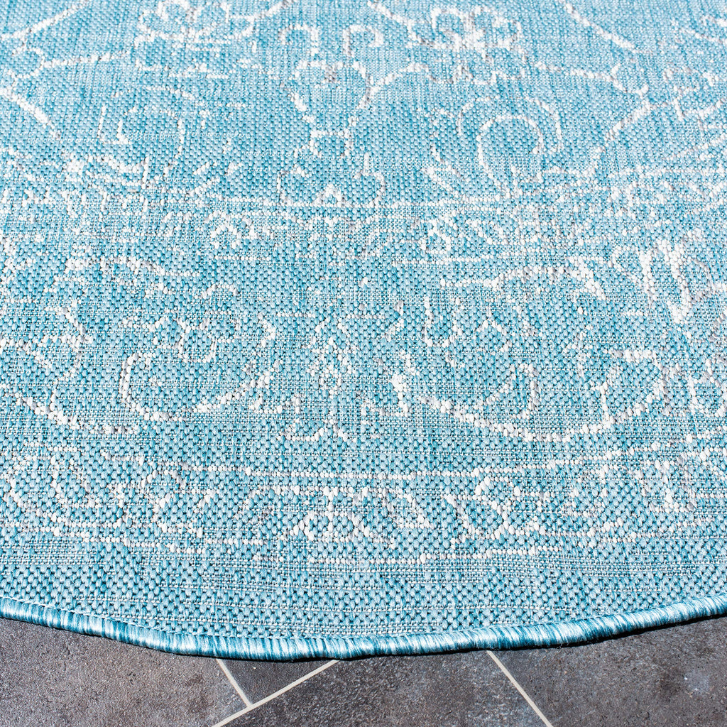 Safavieh Courtyard Collection 5'3' Round Grey/Navy Cy8680 Indoor/ Outdoor Patio Backyard Mudroom Area Rug