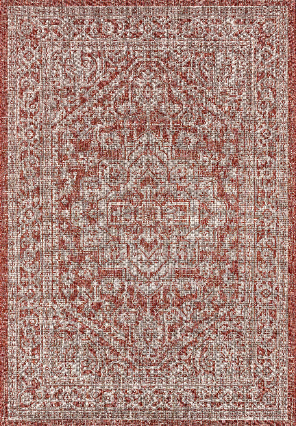 Jonathan Y Smb101A-8 Sinjuri Medallion Textured Weave Indoor Outdoor Area-Rug Coastal Bohemian Rustic Glam Easy-Cleaning Bedroom Kitchen Backyard Patio Non Shedding, 8 X 10, Red/Taupe