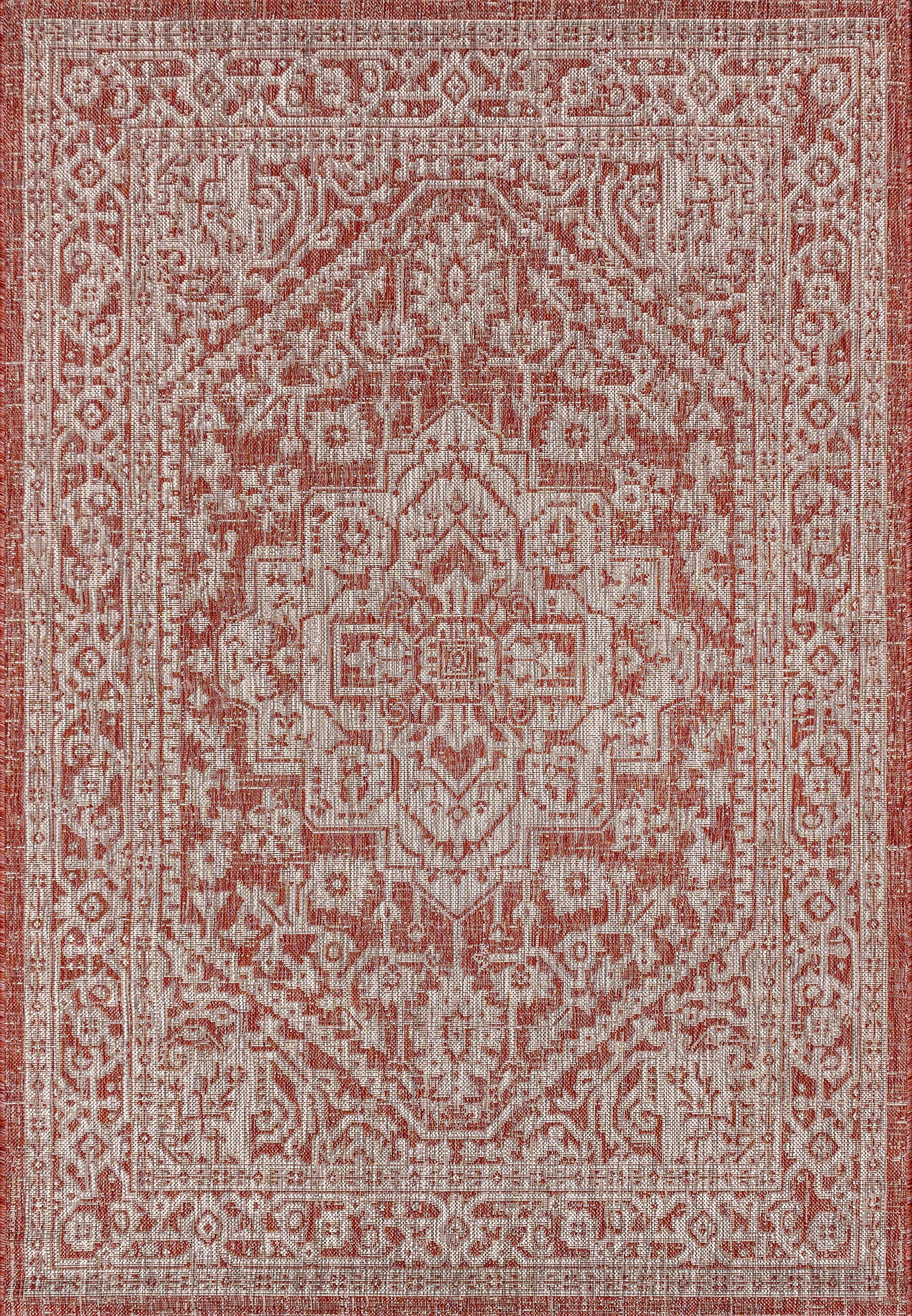 Jonathan Y Smb101A-8 Sinjuri Medallion Textured Weave Indoor Outdoor Area-Rug Coastal Bohemian Rustic Glam Easy-Cleaning Bedroom Kitchen Backyard Patio Non Shedding, 8 X 10, Red/Taupe