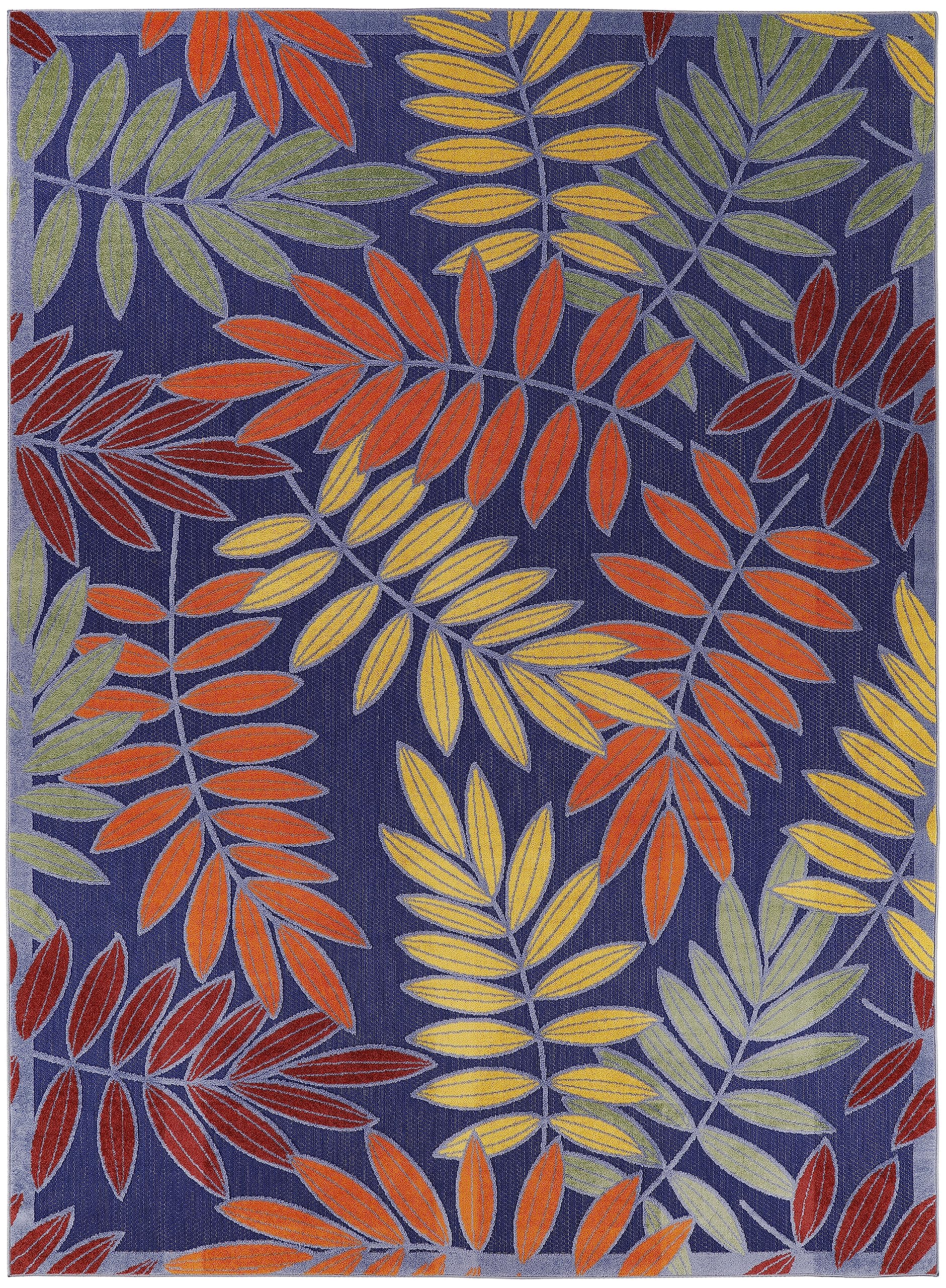 Nourison Aloha Indoor/Outdoor Navy Multicolor 7'10' X 10'6' Area Rug, Easy Cleaning, Non Shedding, Bed Room, Living Room, Dining Room, Backyard, Deck, Patio (8X11)
