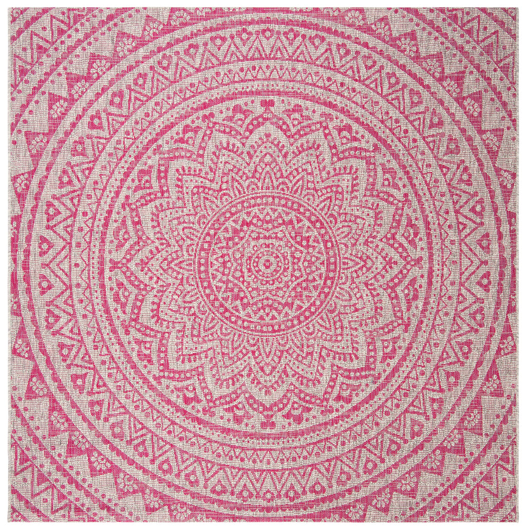 Safavieh Courtyard Collection 7'10' Square Light Grey/Fuchsia Cy8734 Indoor/ Outdoor Non-Shedding Easy Cleaning Patio Backyard Porch Deck Mudroom Area Rug