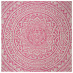 Safavieh Courtyard Collection 7'10' Square Light Grey/Fuchsia Cy8734 Indoor/ Outdoor Non-Shedding Easy Cleaning Patio Backyard Porch Deck Mudroom Area Rug