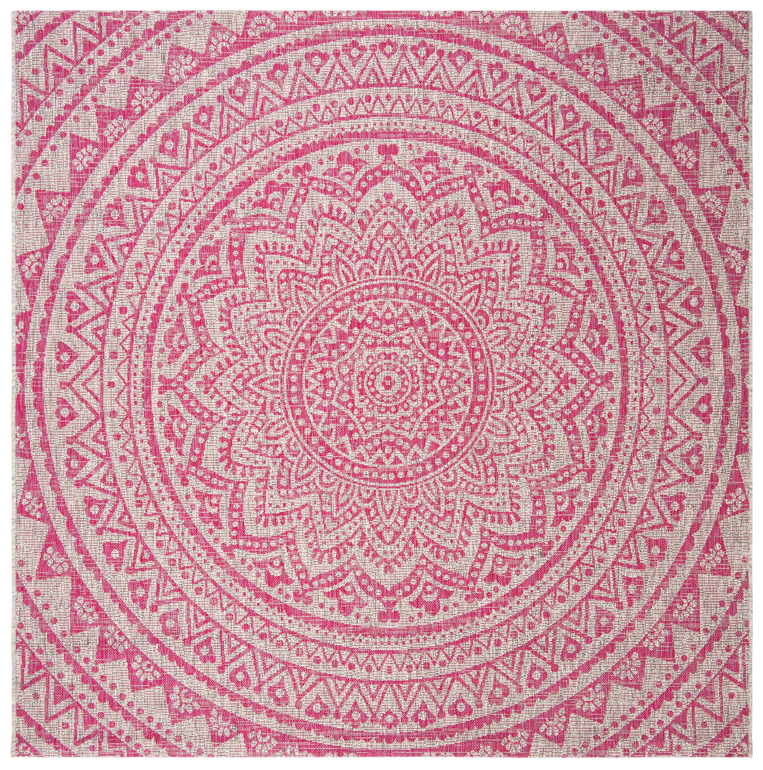 Safavieh Courtyard Collection 7'10' Square Light Grey/Fuchsia Cy8734 Indoor/ Outdoor Non-Shedding Easy Cleaning Patio Backyard Porch Deck Mudroom Area Rug