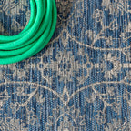 Jonathan Y Smb103A-5R Palazzo Vine And Border Textured Weave Indoor Outdoor Area-Rug Coastal Bohemian Rustic Glam Easy-Cleaning Bedroom Kitchen Backyard Patio Non Shedding, 5' Round, Navy/Gray