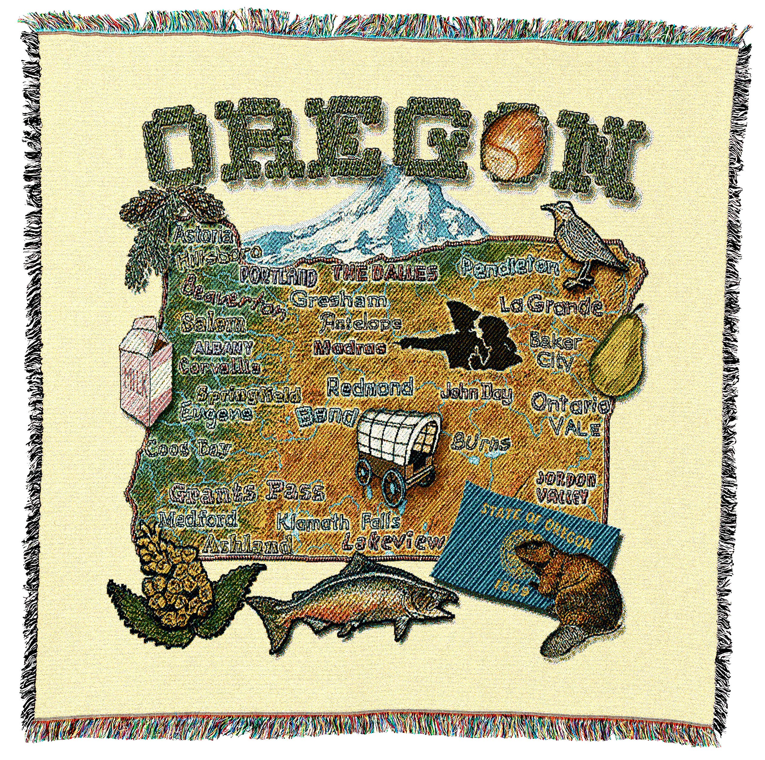 Pure Country Weavers State Of Oregon Lap Square Blanket - Gift Tapestry Blanket Throw Woven From Cotton - Made In The Usa (54X54