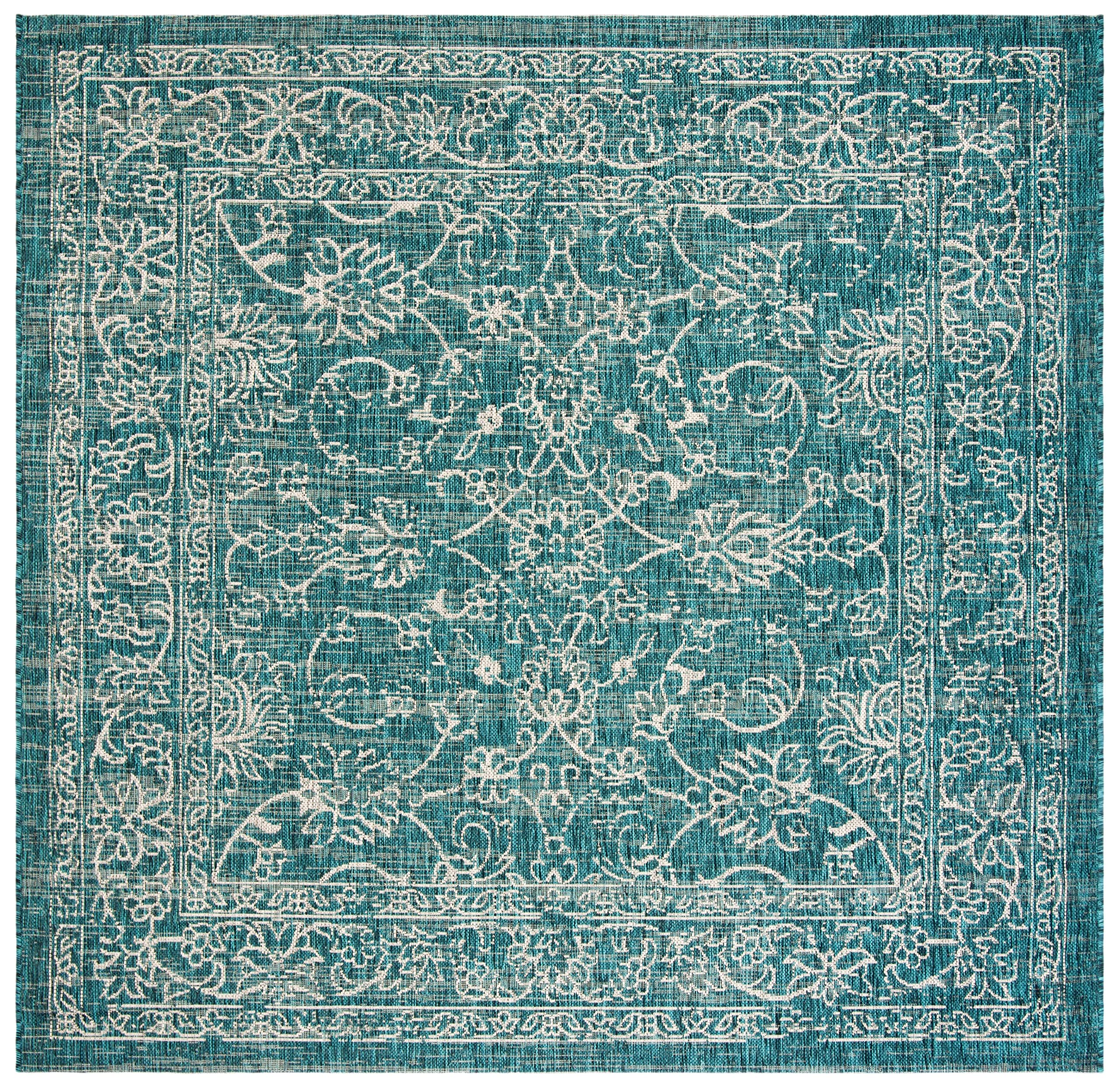Safavieh Courtyard Collection 6'7'' Square Turquoise Cy8680 Indoor/ Outdoor Patio Backyard Mudroom Area Rug