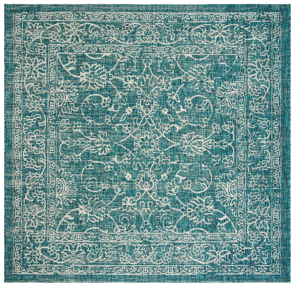 Safavieh Courtyard Collection 6'7'' Square Turquoise Cy8680 Indoor/ Outdoor Patio Backyard Mudroom Area Rug