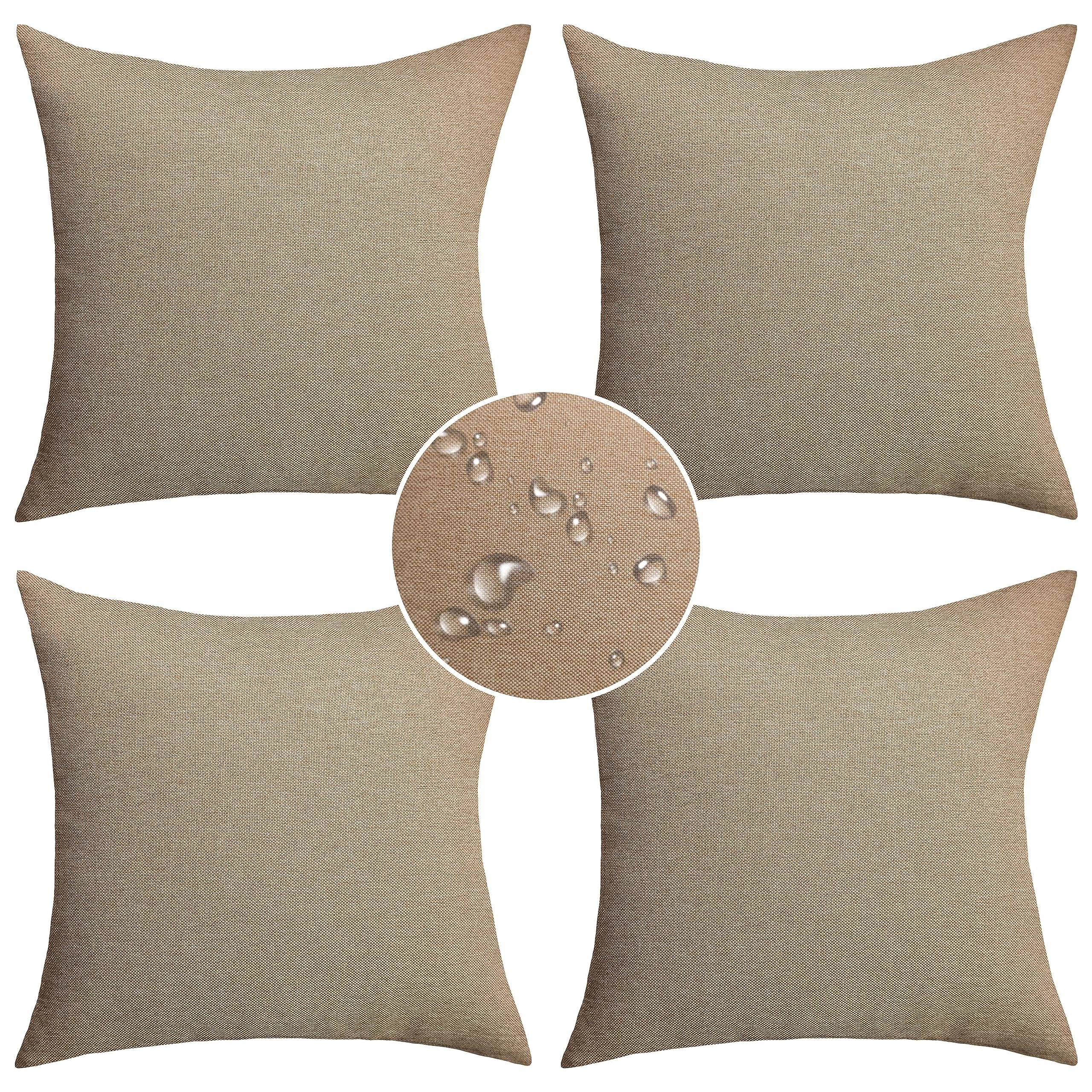 Demetex Outdoor Linen Pillow Covers 18X18 Waterproof Square Throw Pillow Covers Fall Farmhouse Pillow Cases For Balcony Porch Pa