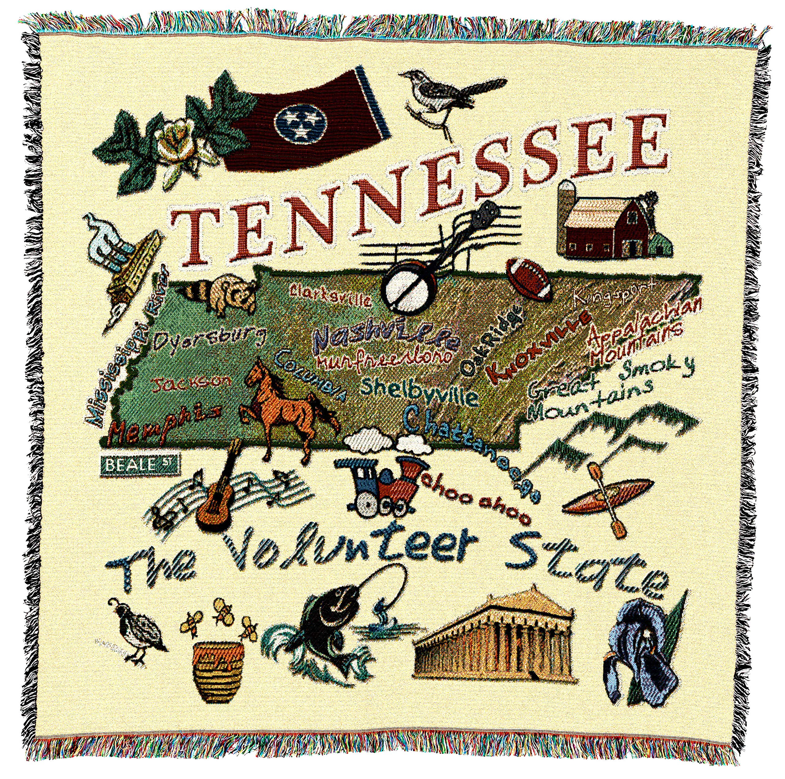 Pure Country Weavers State Of Tennessee Lap Square Blanket - Gift Tapestry Blanket Throw Woven From Cotton - Made In The Usa (54