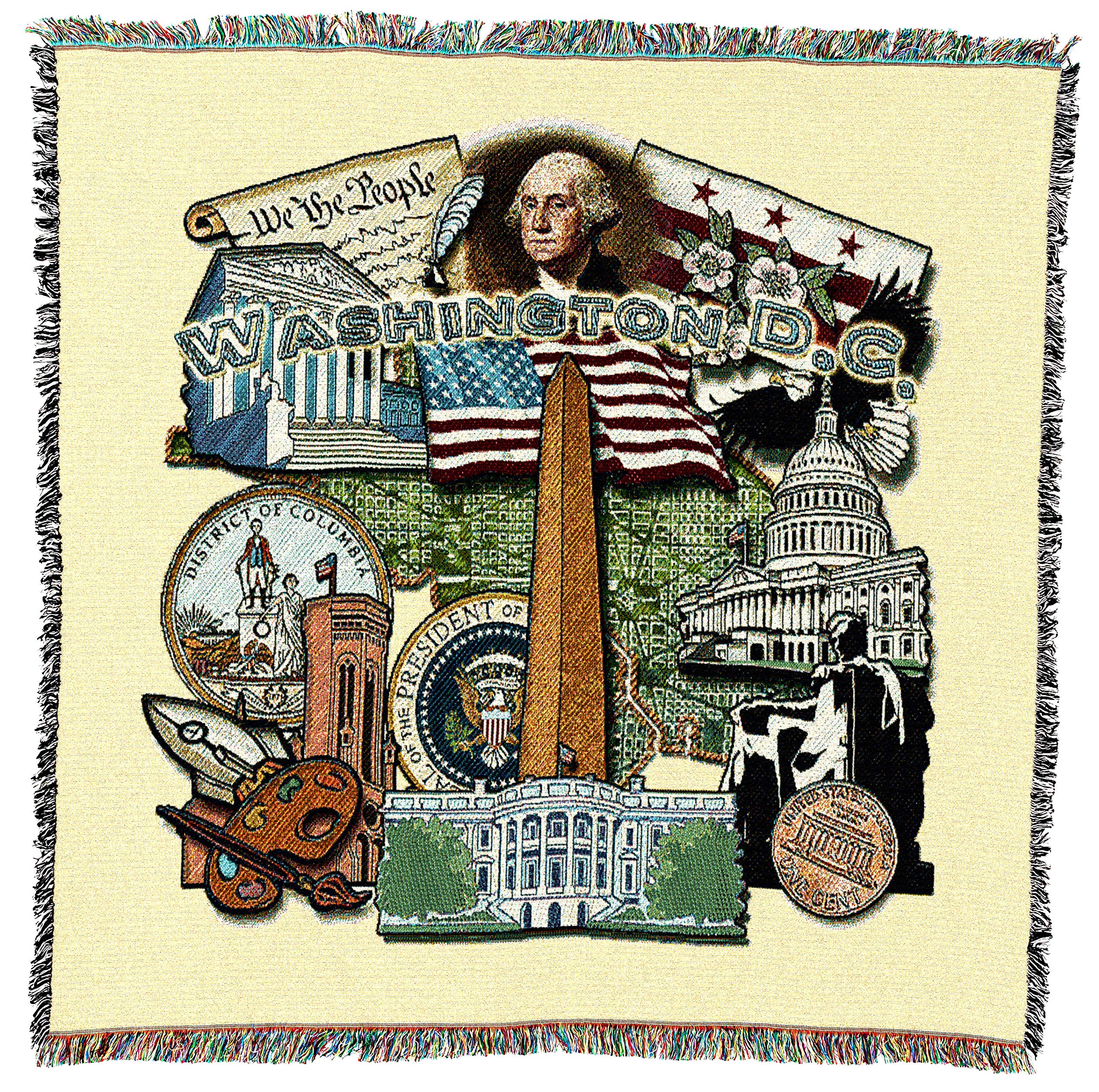 Pure Country Weavers Washington Dc Lap Square Blanket - Gift Tapestry Blanket Throw Woven From Cotton - Made In The Usa (54X54)