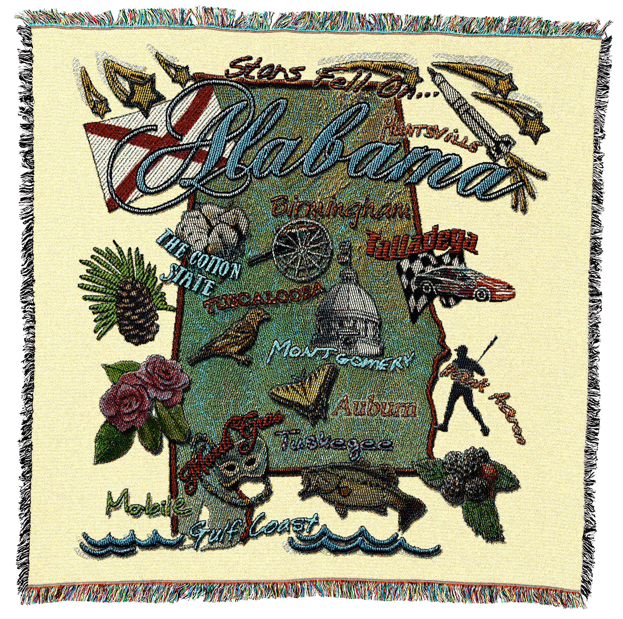 Pure Country Weavers State Of Alabama Lap Square Blanket - Gift Tapestry Blanket Throw Woven From Cotton - Made In The Usa (54X5