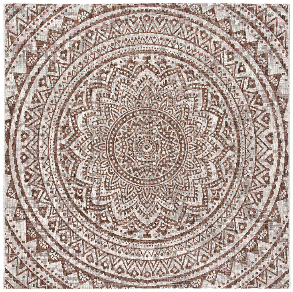 Safavieh Courtyard Collection 4' Square Light Beige / Light Brown Cy8734 Indoor/ Outdoor Waterproof Easy Cleaning Patio Backyard Mudroom Accent Rug