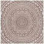 Safavieh Courtyard Collection 4' Square Light Beige / Light Brown Cy8734 Indoor/ Outdoor Waterproof Easy Cleaning Patio Backyard Mudroom Accent Rug