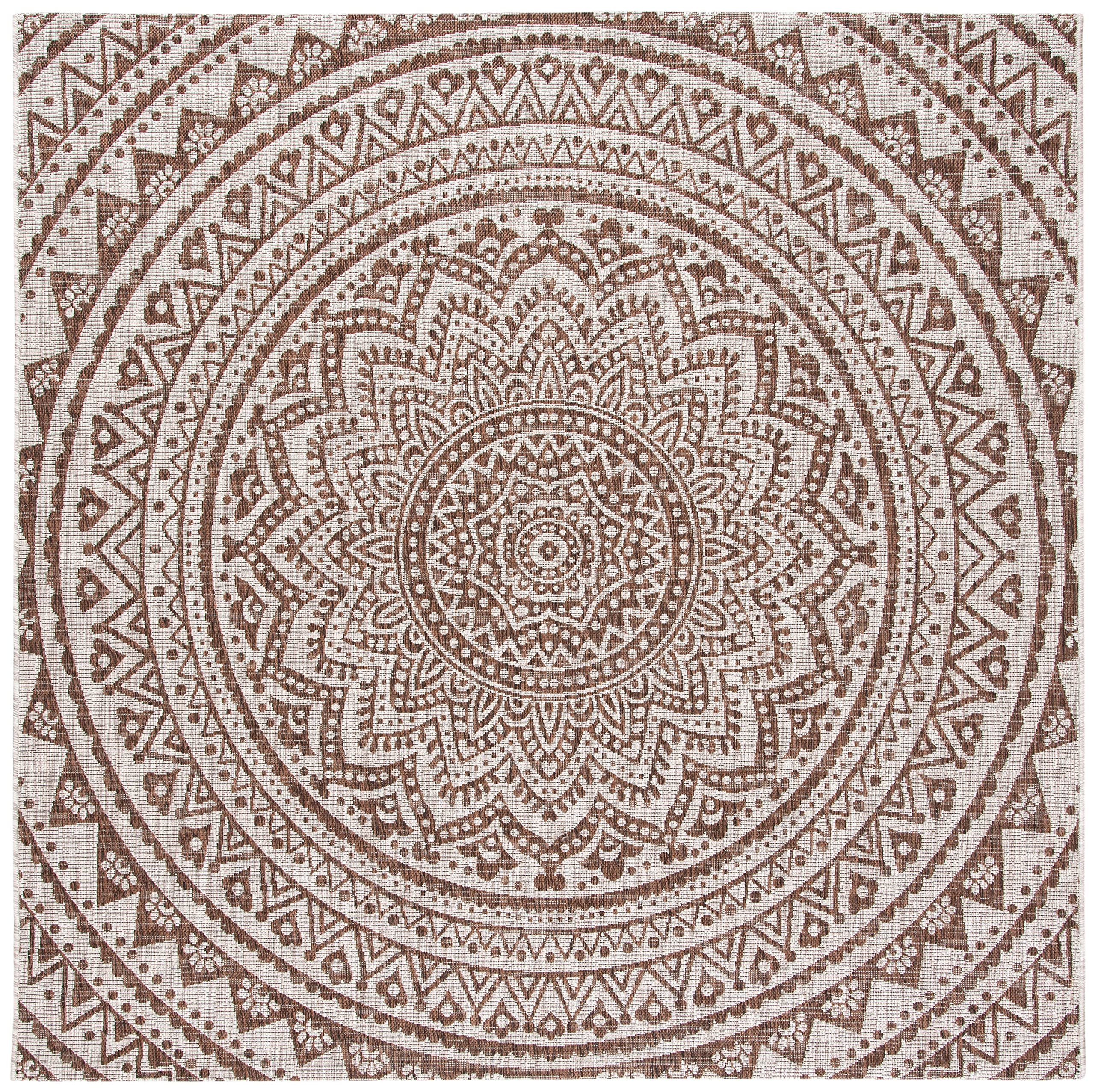 Safavieh Courtyard Collection 4' Square Light Beige / Light Brown Cy8734 Indoor/ Outdoor Waterproof Easy Cleaning Patio Backyard Mudroom Accent Rug