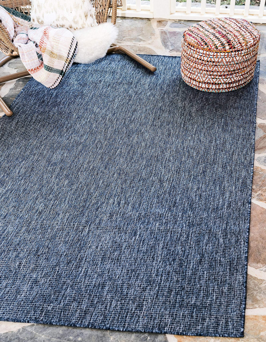 Unique Loom Collection Casual Transitional Solid Heathered Indoor/Outdoor Flatweave Area Rug (5' 3' X 8' Rectangle, Blue/Navy Blue)
