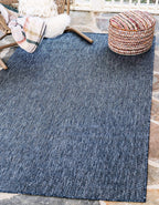 Unique Loom Collection Casual Transitional Solid Heathered Indoor/Outdoor Flatweave Area Rug (5' 3' X 8' Rectangle, Blue/Navy Blue)