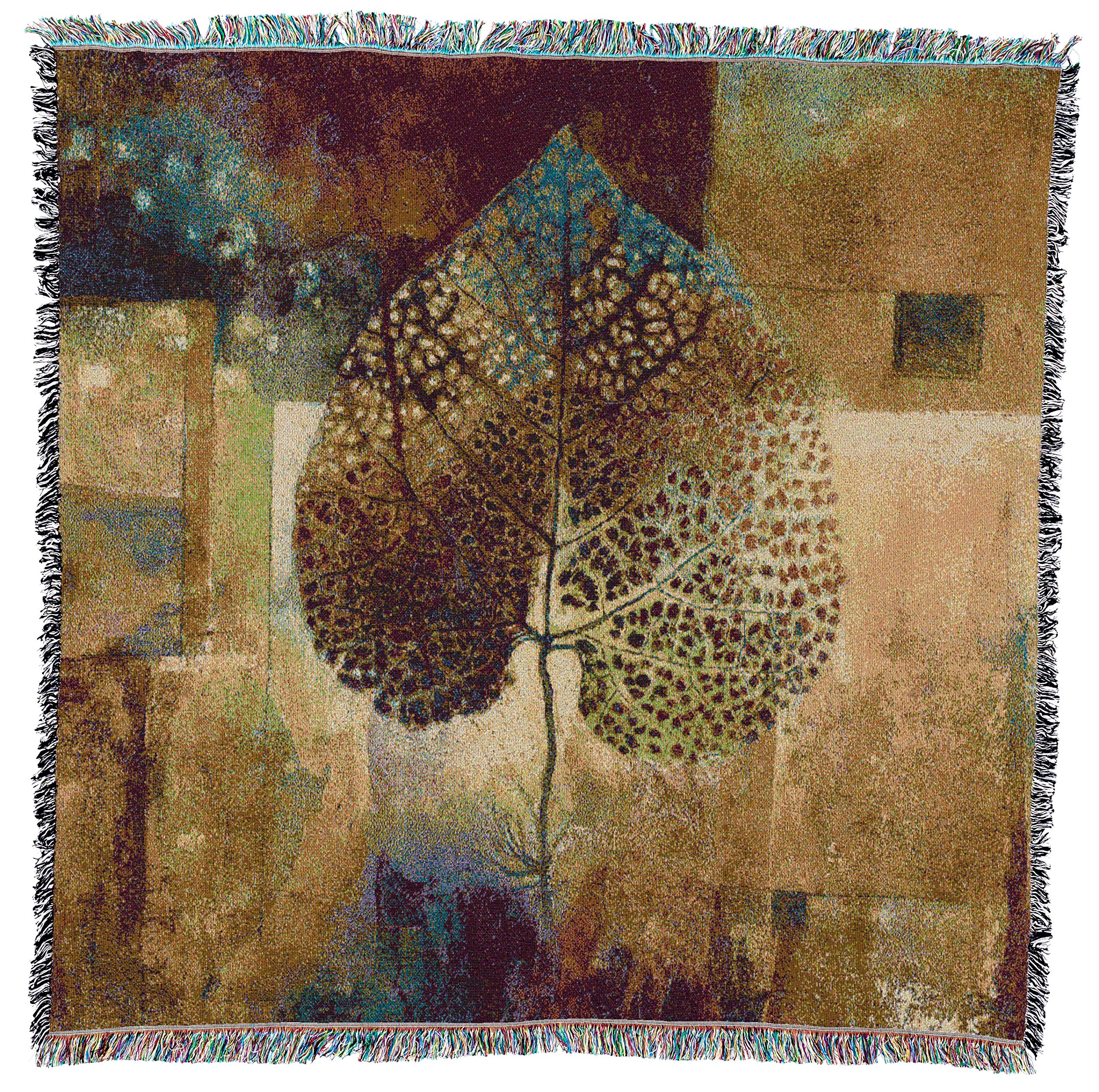 Pure Country Weavers Abstract Autumn Blanket By Jae Dougall - Gift Garden Floral Leaf Lap Square Tapestry Throw Woven From Cotto