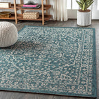 Jonathan Y Smb104B-5 Malta Bohemian Medallion Textured Weave Indoor Outdoor -Area Rug, Coastal, Traditional, Transitional Easy-Cleaning,Bedroom,Kitchen,Backyard,Patio,Non Shedding, Teal/Gray, 5 X 8