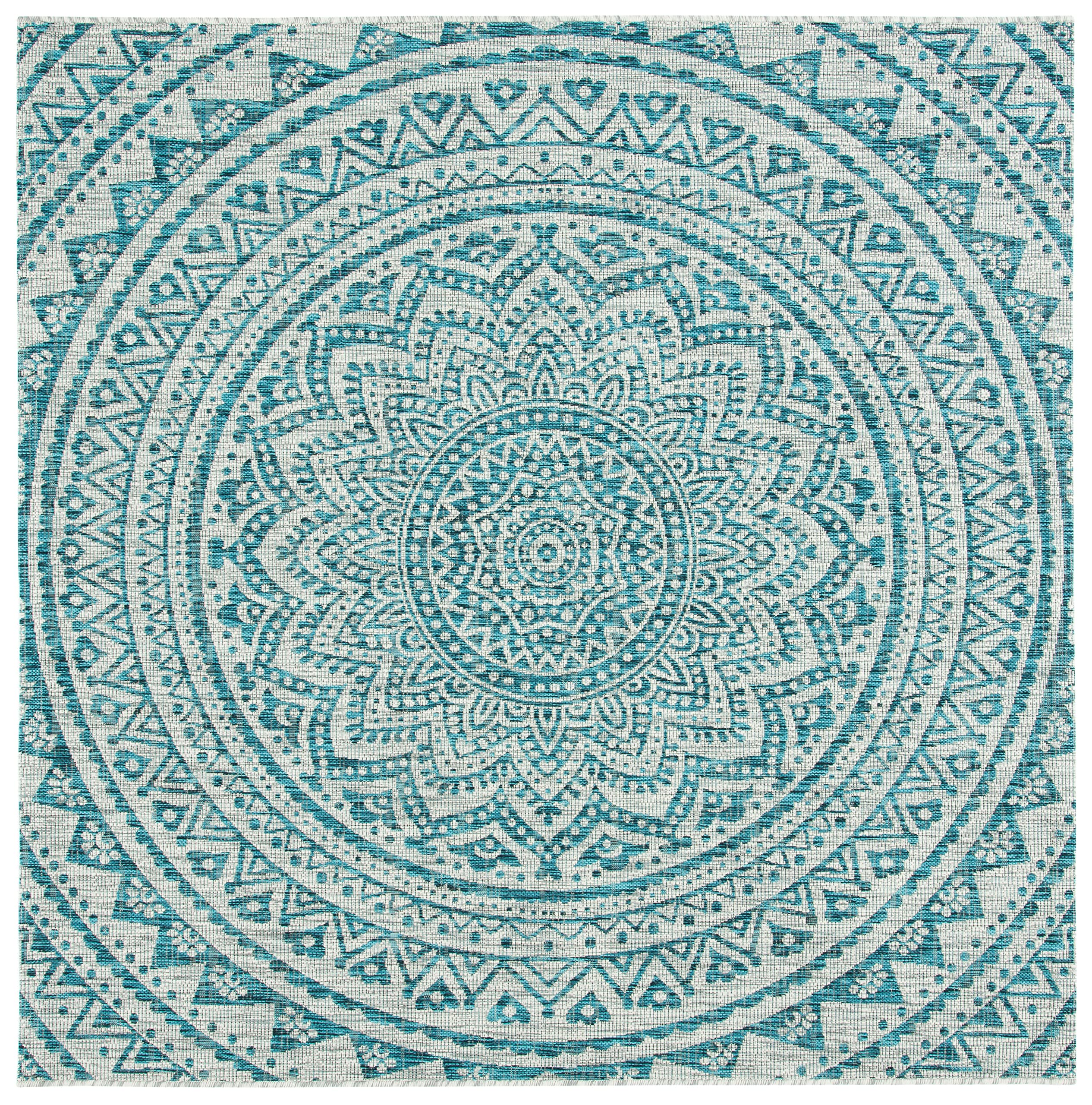 Safavieh Courtyard Collection Area Rug - 3' Square, Light Grey & Teal, Non-Shedding & Easy Care, Indoor/Outdoor & Washable-Ideal For Patio, Backyard, Mudroom (Cy8734-37212)