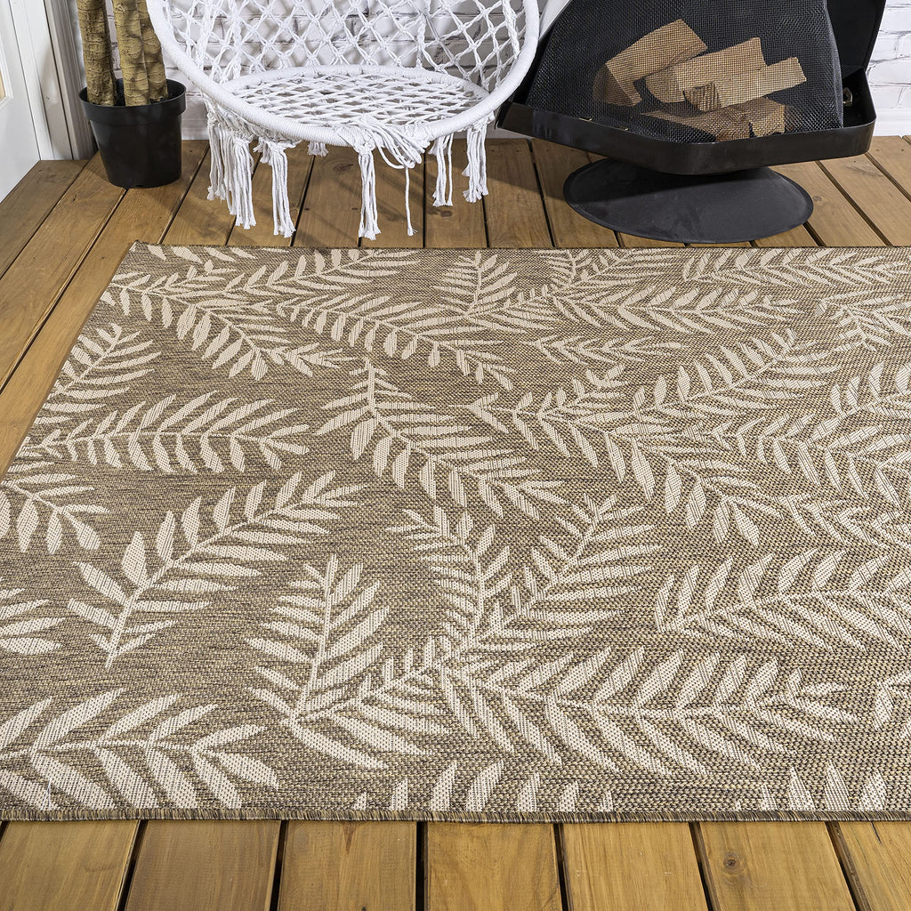 Jonathan Y Smb119A-9 Nevis Palm Frond Indoor Outdoor Area-Rug Coastal Floral Easy-Cleaning Bedroom Kitchen Backyard Patio Non Shedding, 9 X 12, Brown/Beige