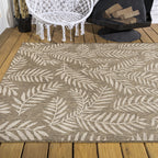 Jonathan Y Smb119A-9 Nevis Palm Frond Indoor Outdoor Area-Rug Coastal Floral Easy-Cleaning Bedroom Kitchen Backyard Patio Non Shedding, 9 X 12, Brown/Beige