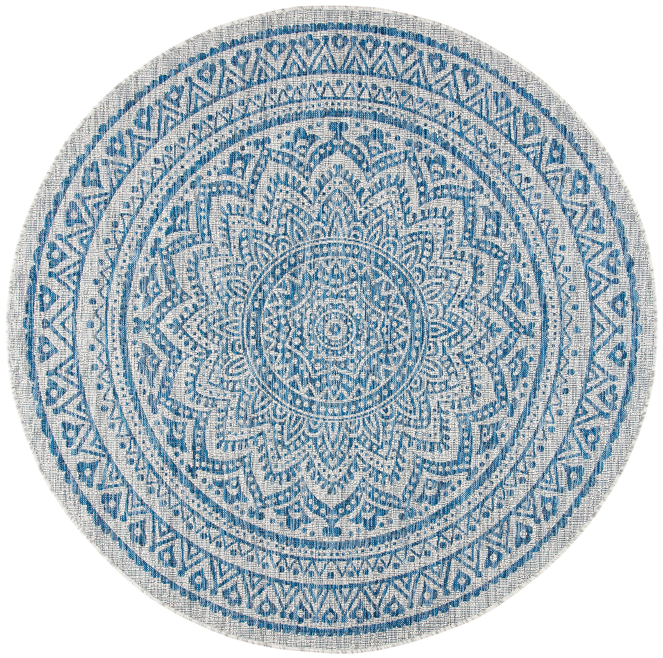 Safavieh Courtyard Collection 4' Round Grey/Blue Cy8734 Indoor/ Outdoor Patio Backyard Mudroom Area Rug