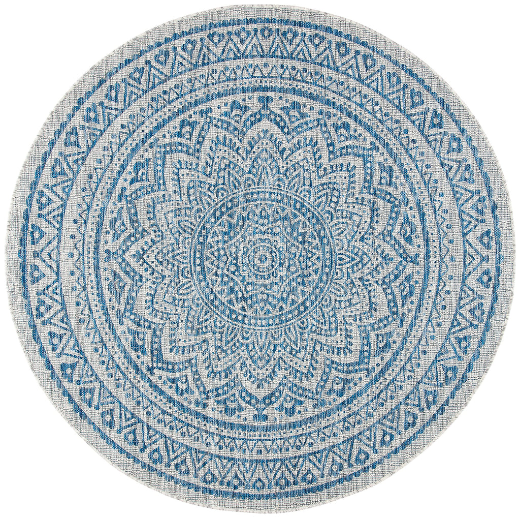 Safavieh Courtyard Collection 4' Round Grey/Blue Cy8734 Indoor/ Outdoor Patio Backyard Mudroom Area Rug